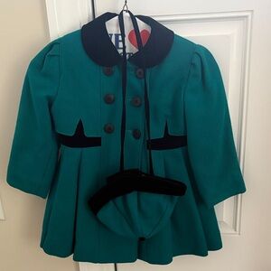 Vintage Rothschild Teal and Black Button-Up Coat with hat